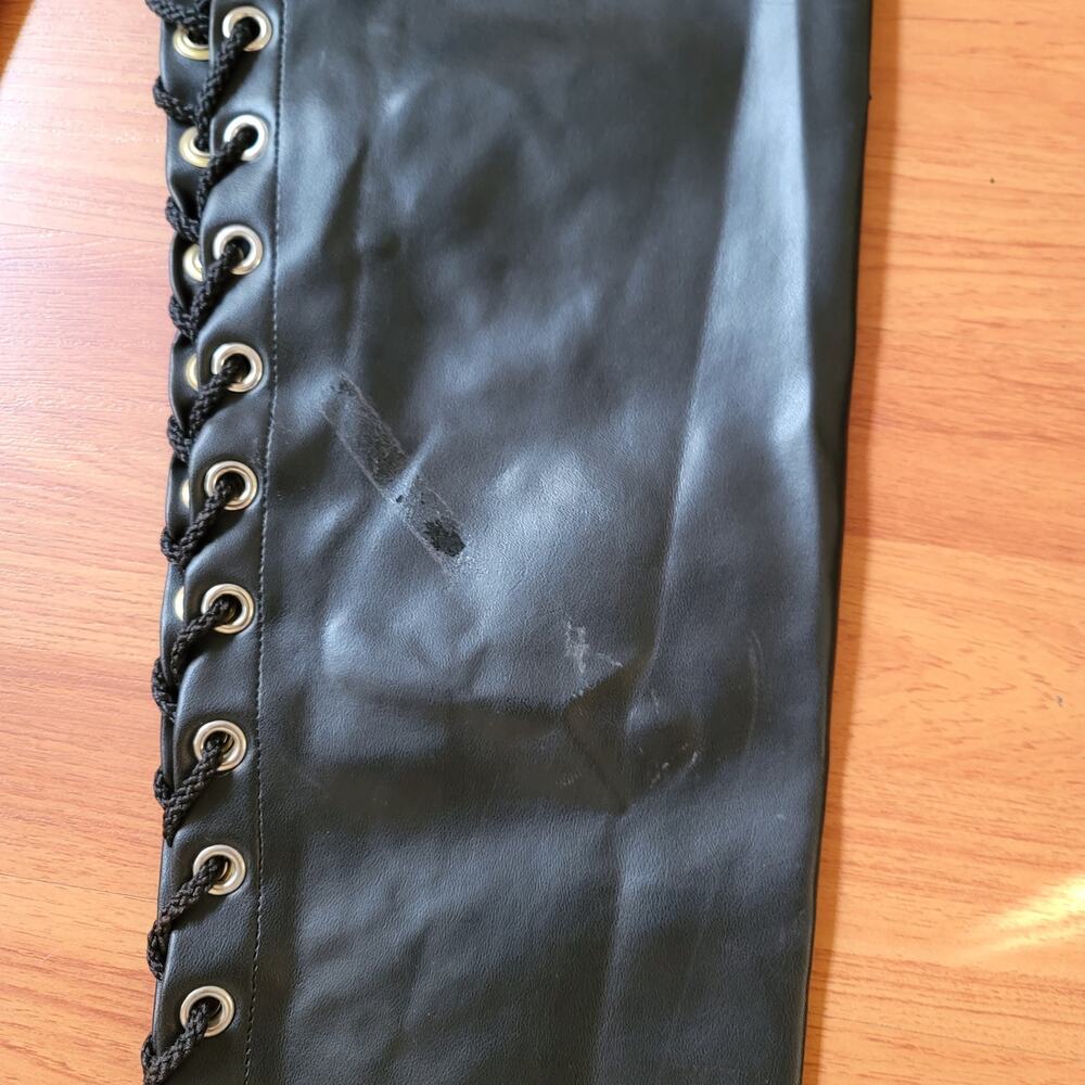 Vintage 1990 Vinyl HOT Motorcycle Chaps Women Sexy Fetish LGBTQ OS Adjusts Black - Picture 14 of 16
